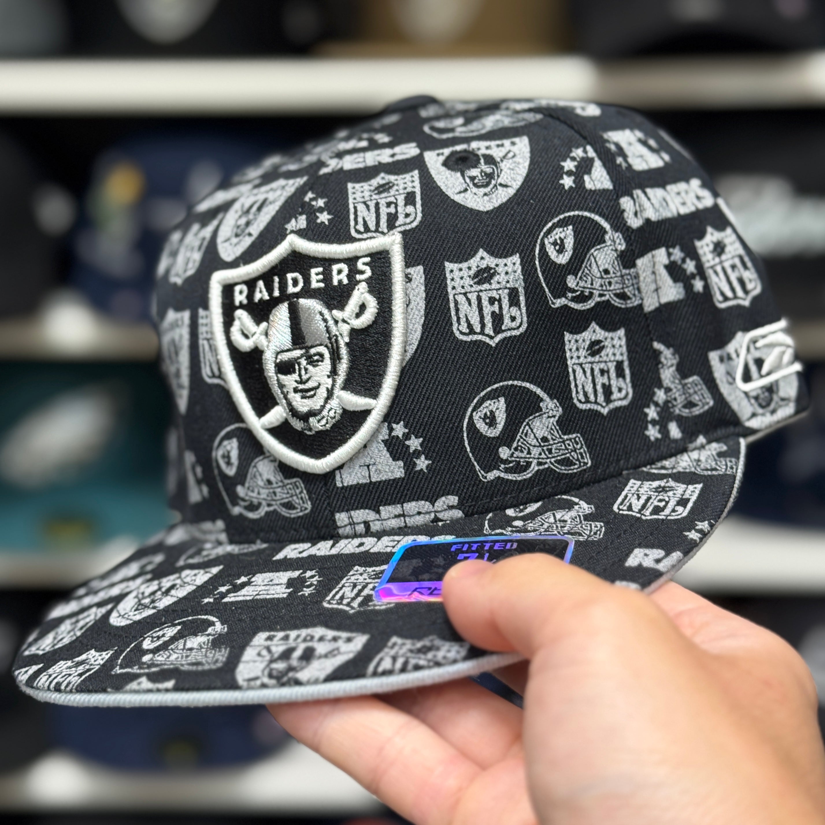 Oakland Raiders 'NFL Monogram' Black Reebok Fitted Hat - Product Image