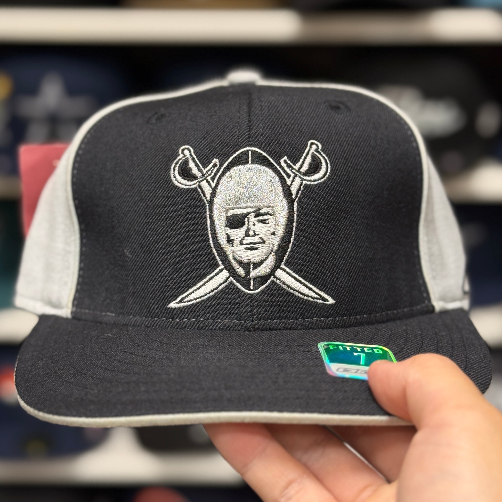 Oakland Raiders Black/Silver Reebok Fitted Hat - Product Image