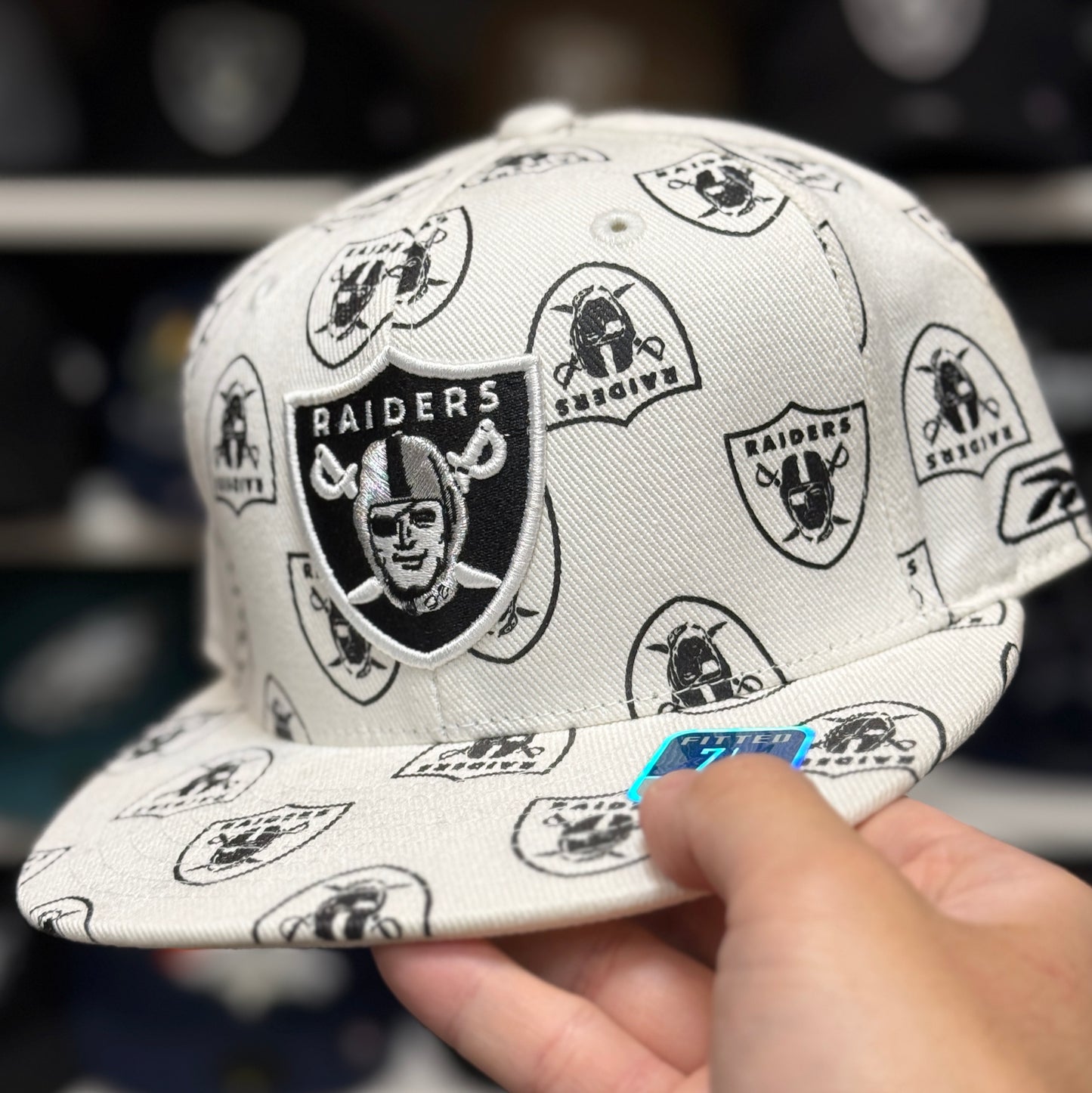 Oakland Raiders 'Logo Monogram' White Reebok Fitted Hat