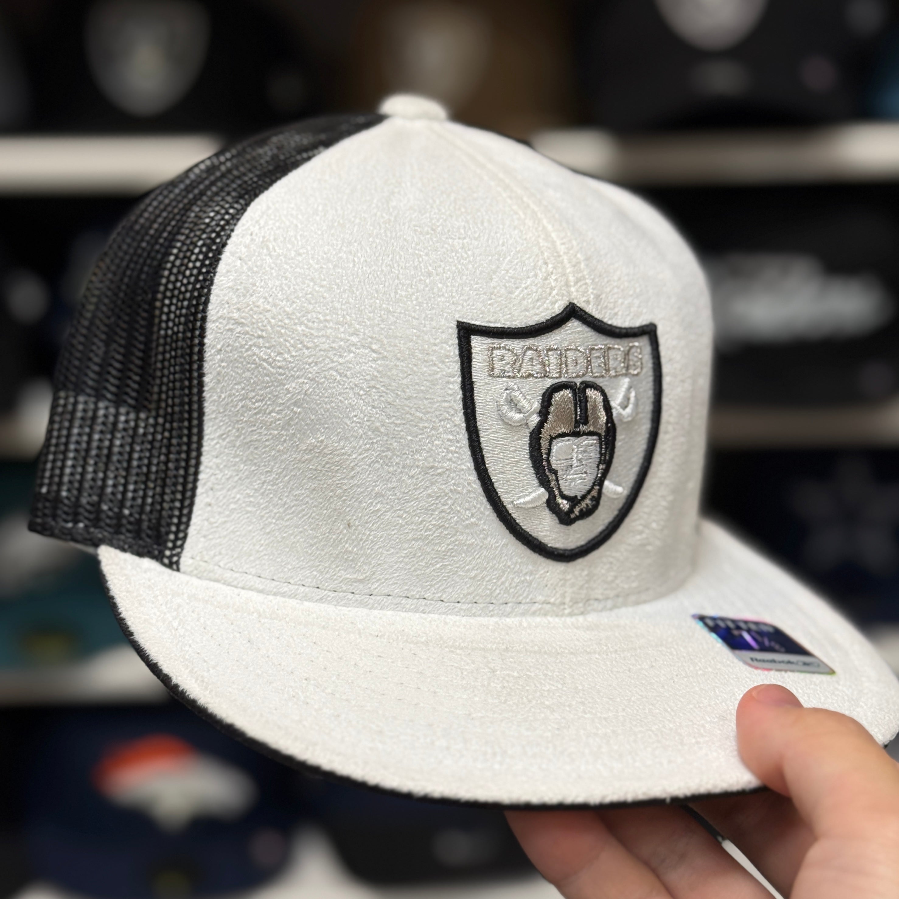 Oakland Raiders 'Suede' White Reebok Fitted Trucker Hat - Product Image