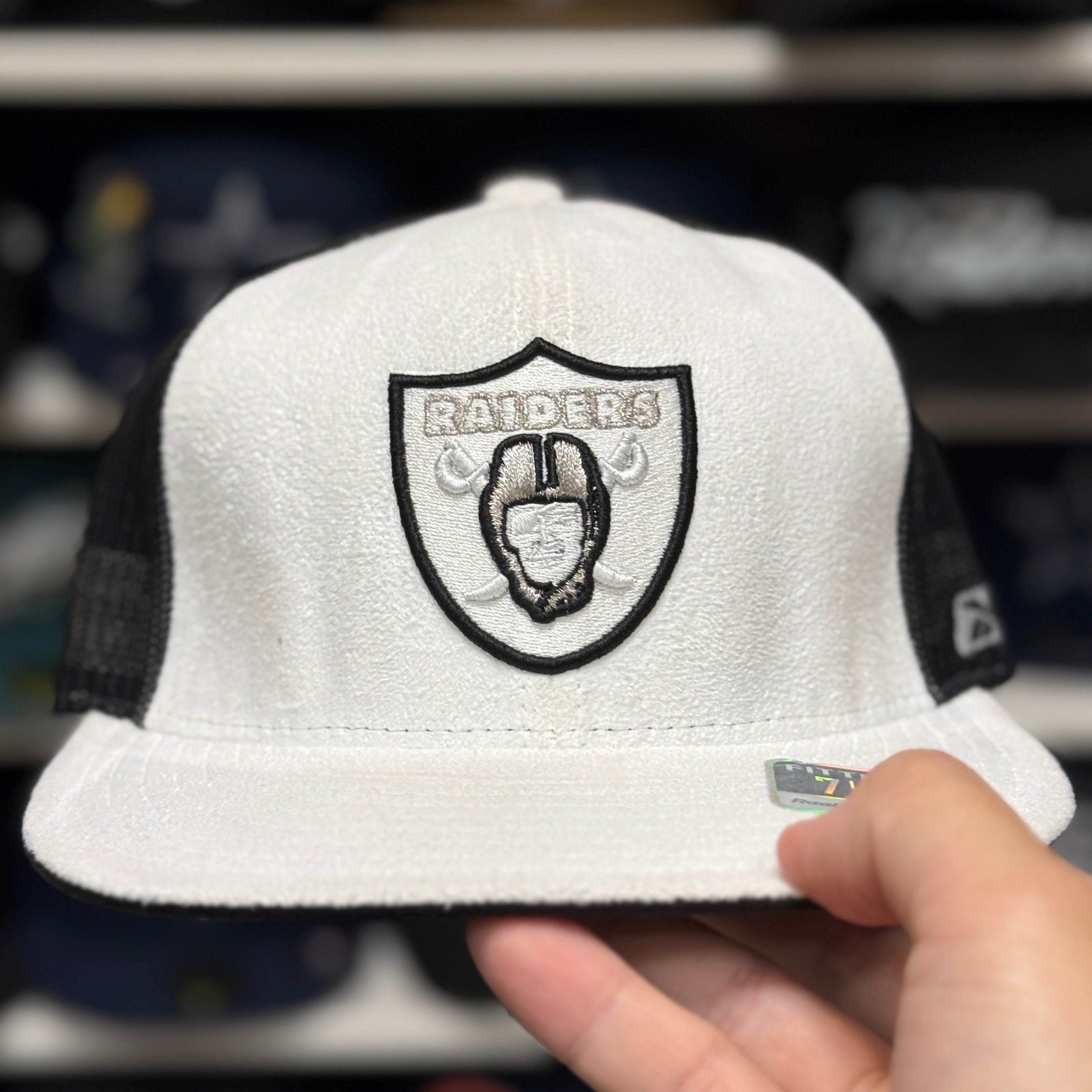 Oakland Raiders 'Suede' White Reebok Fitted Trucker Hat - Product Image