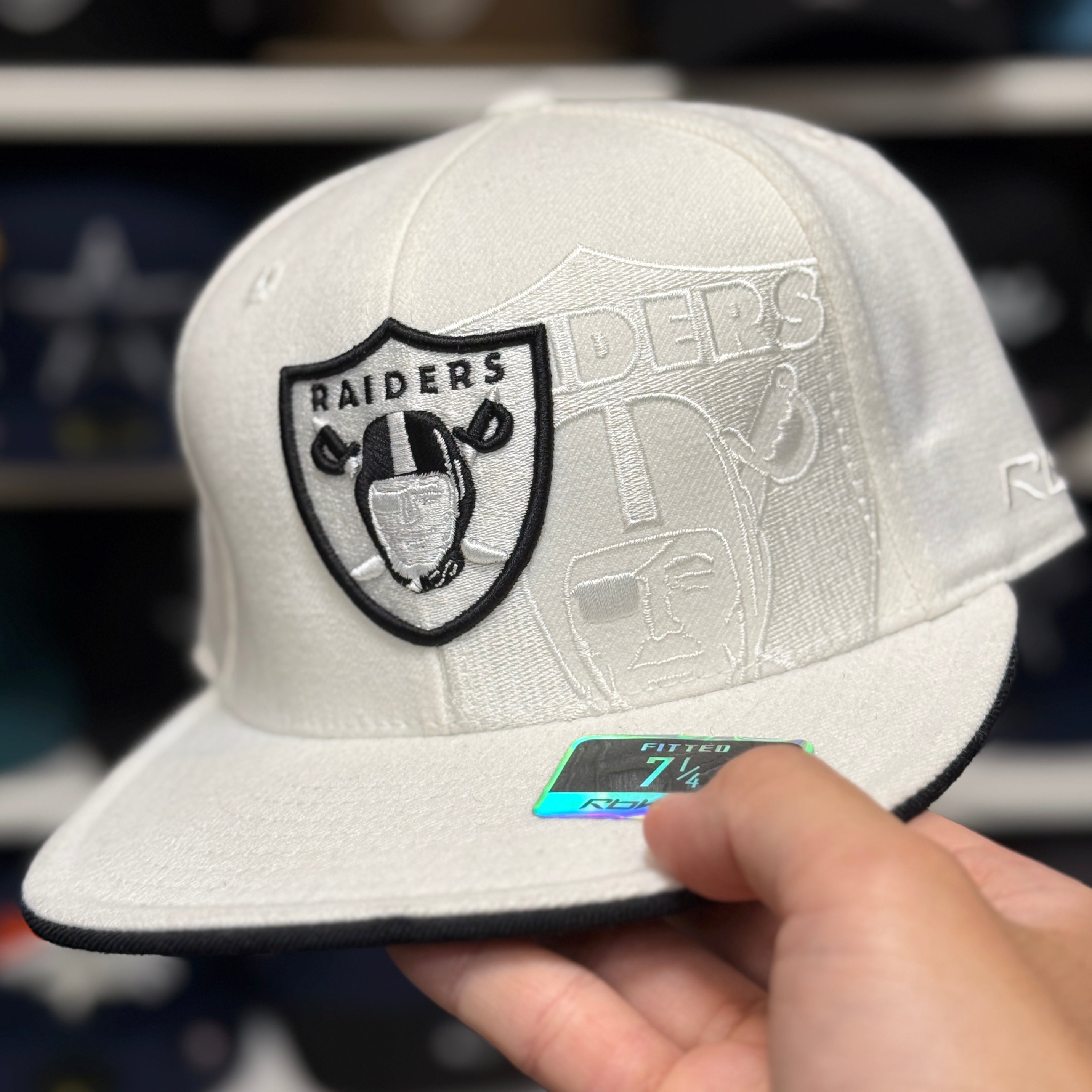 Oakland Raiders 'Ghost Shield' White Reebok Fitted Hat - Product Image