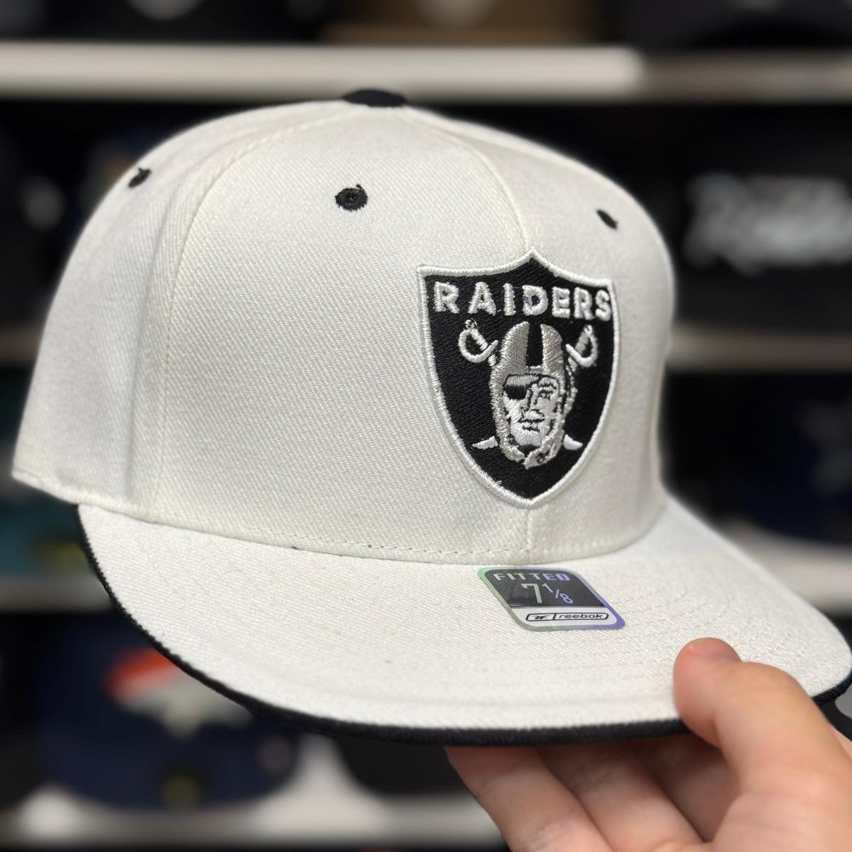 Oakland Raiders White Reebok Fitted Hat - Product Image