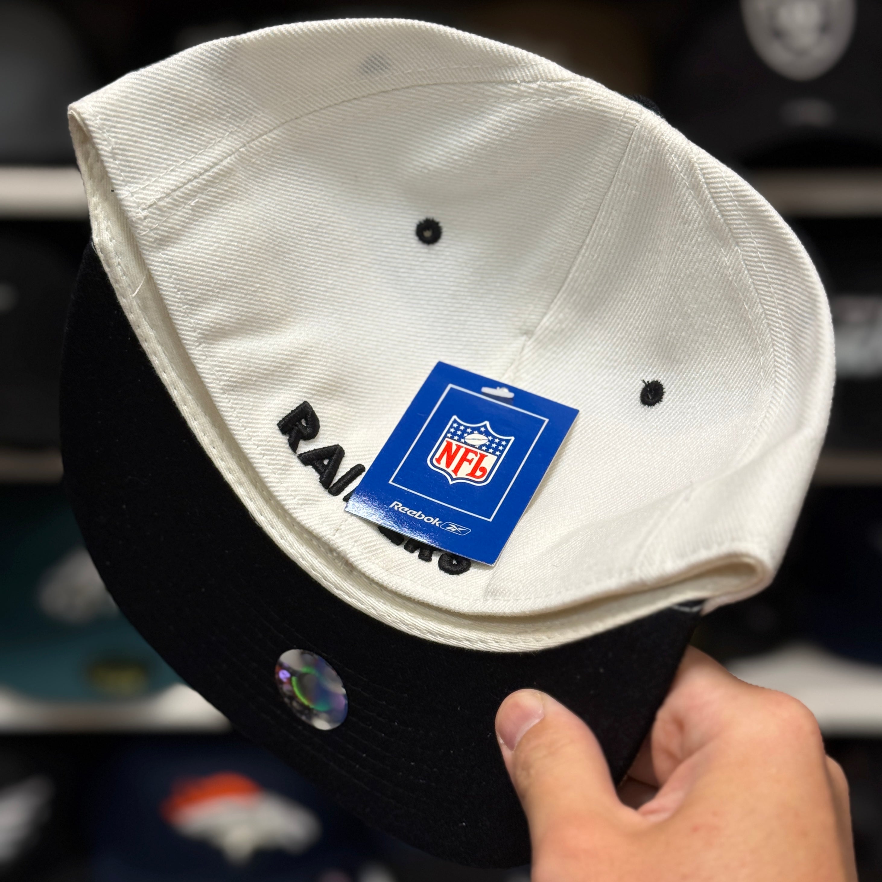 Oakland Raiders White Reebok Fitted Hat - Product Image