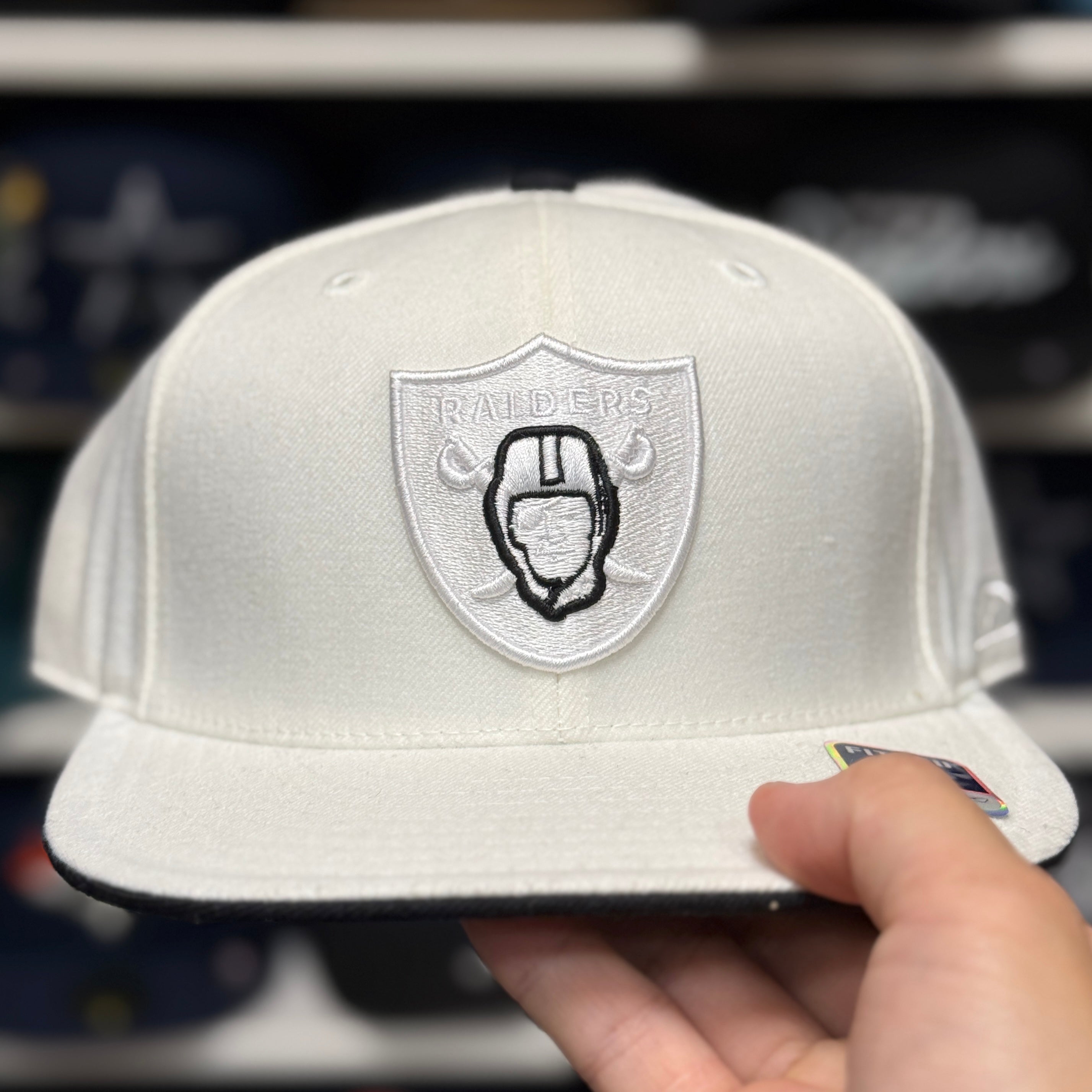 Oakland Raiders White Reebok Fitted Hat - Product Image