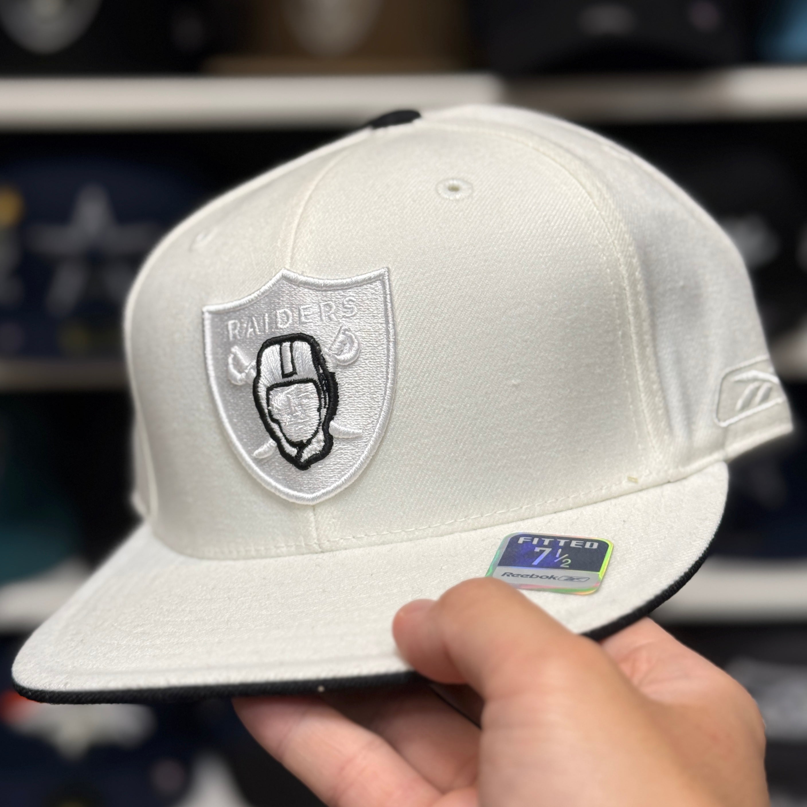 Oakland Raiders White Reebok Fitted Hat - Product Image