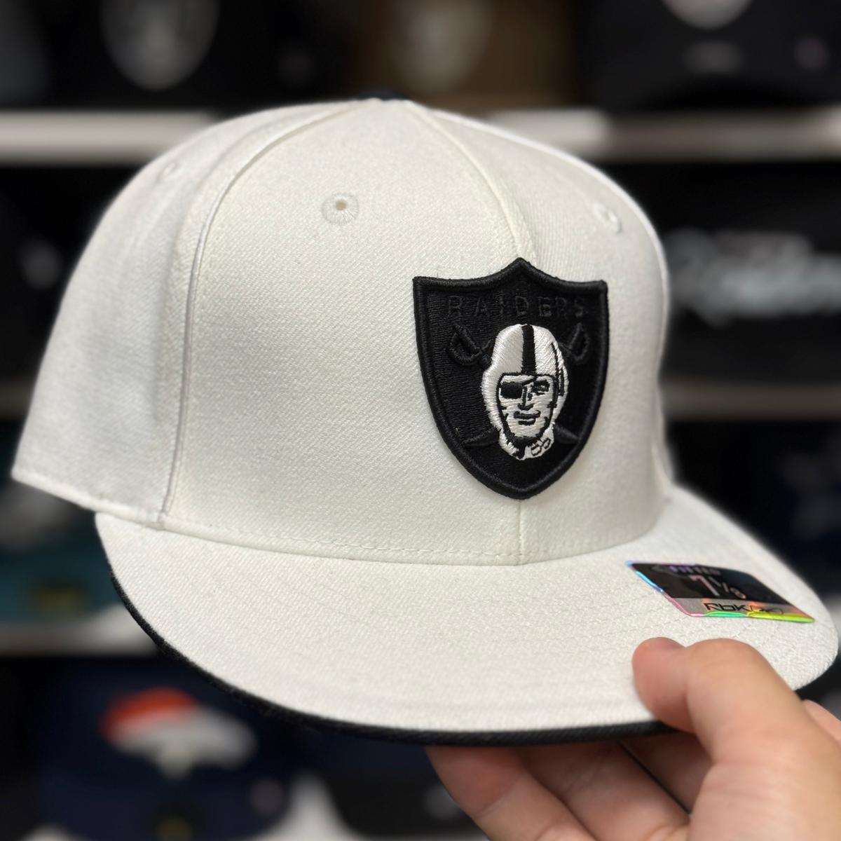 Oakland Raiders 'Black Shield' White Reebok Fitted Hat - Product Image
