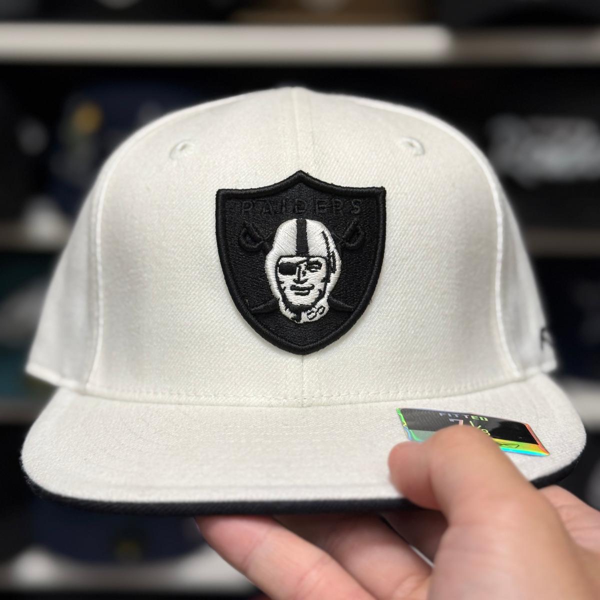Oakland Raiders 'Black Shield' White Reebok Fitted Hat - Product Image
