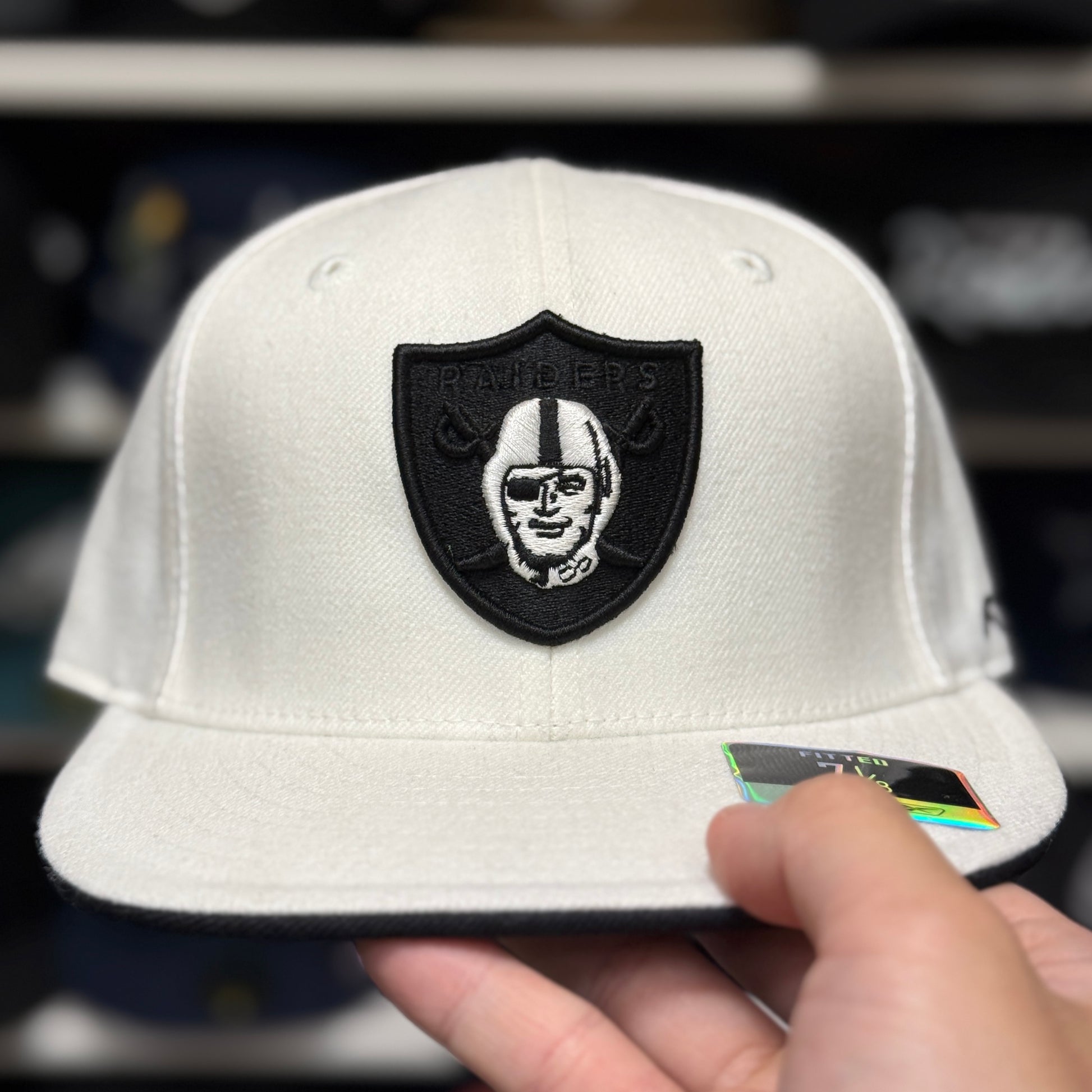Oakland Raiders 'Black Shield' White Reebok Fitted Hat - Product Image