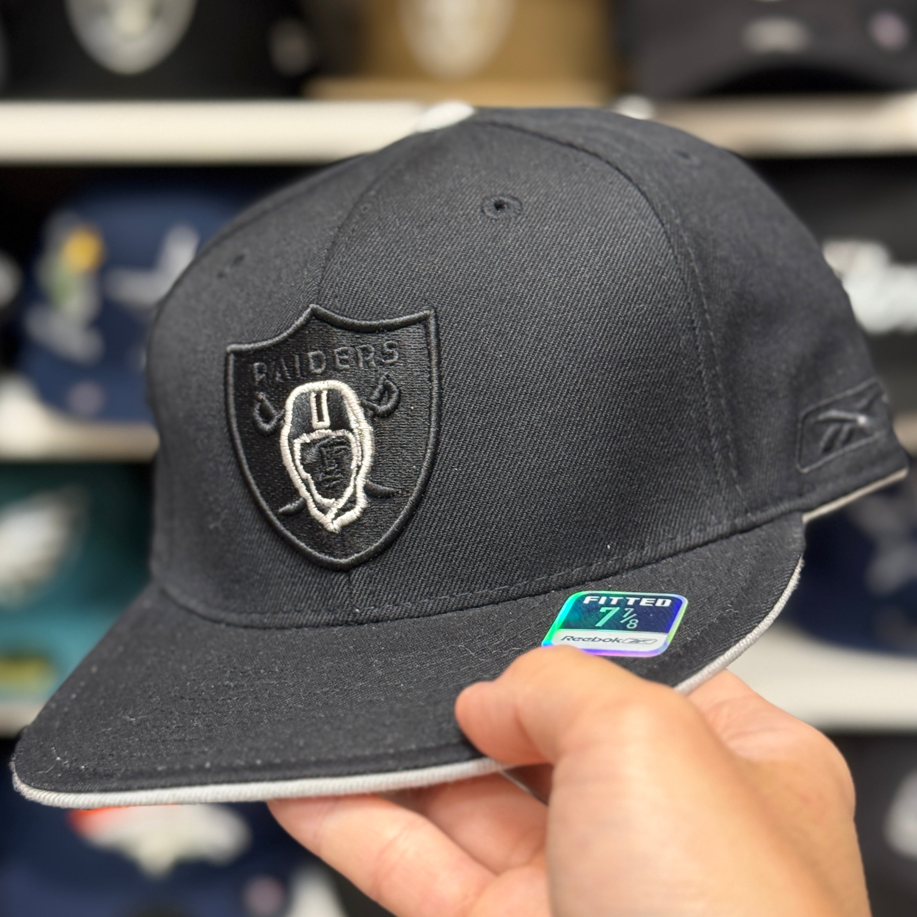 Oakland Raiders Black Reebok Fitted Hat - Product Image