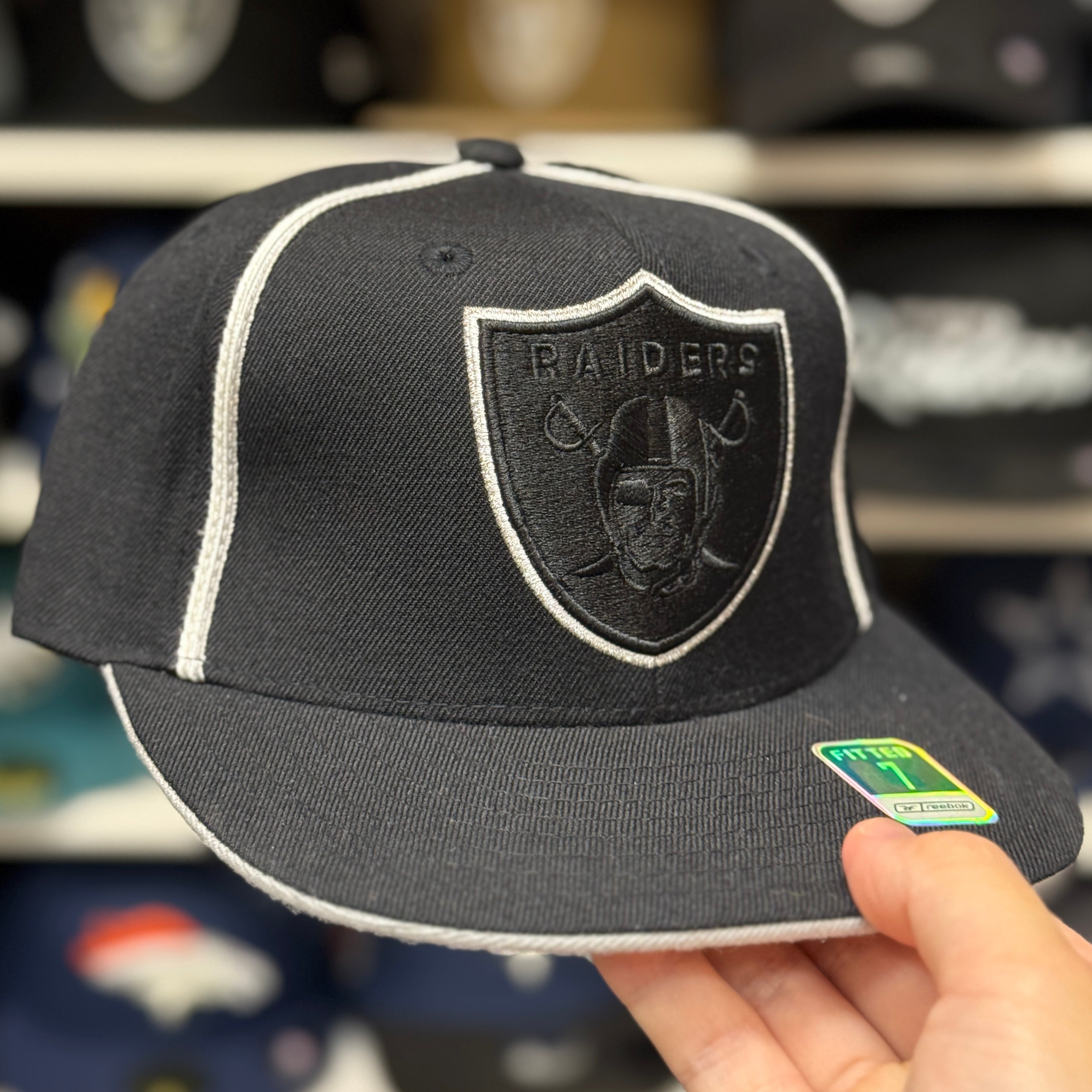 Oakland Raiders Black Reebok Fitted Hat - Product Image