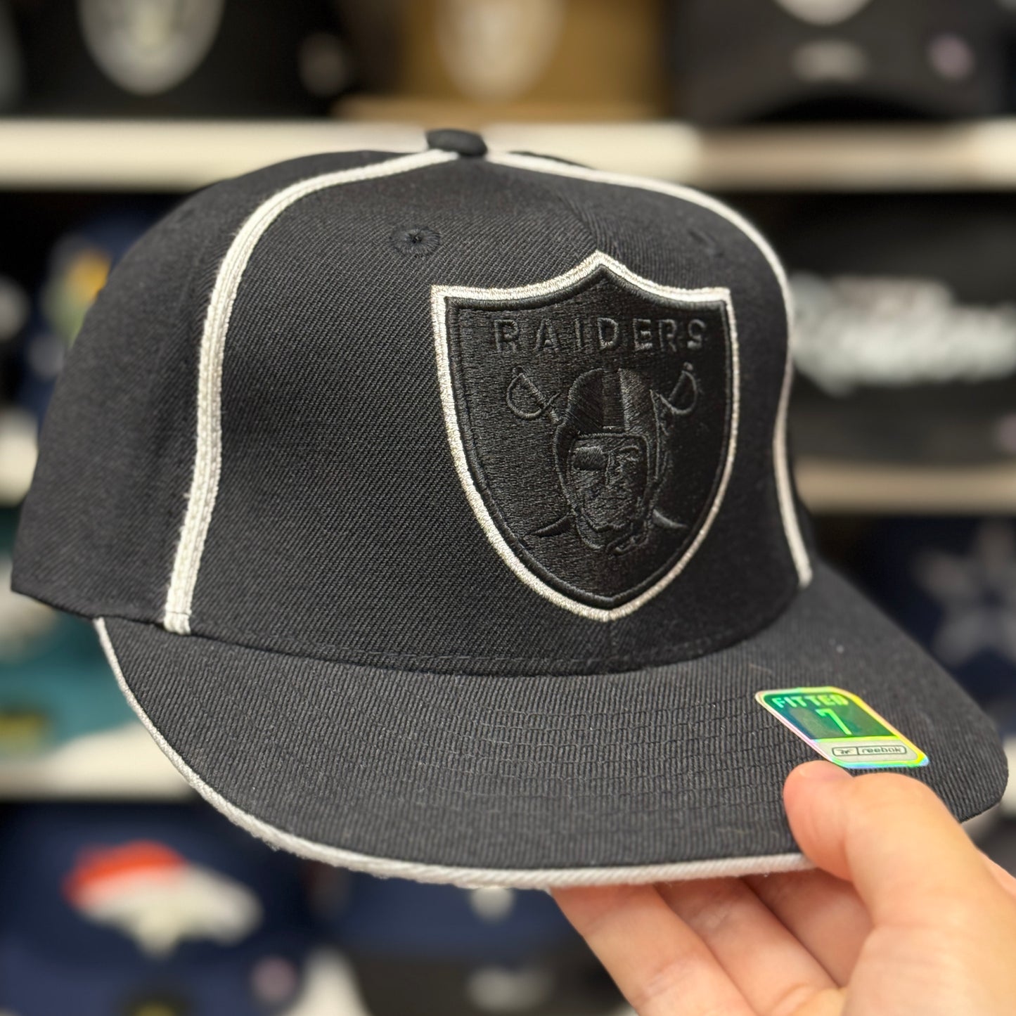 Oakland Raiders Black Reebok Fitted Hat - Product Image