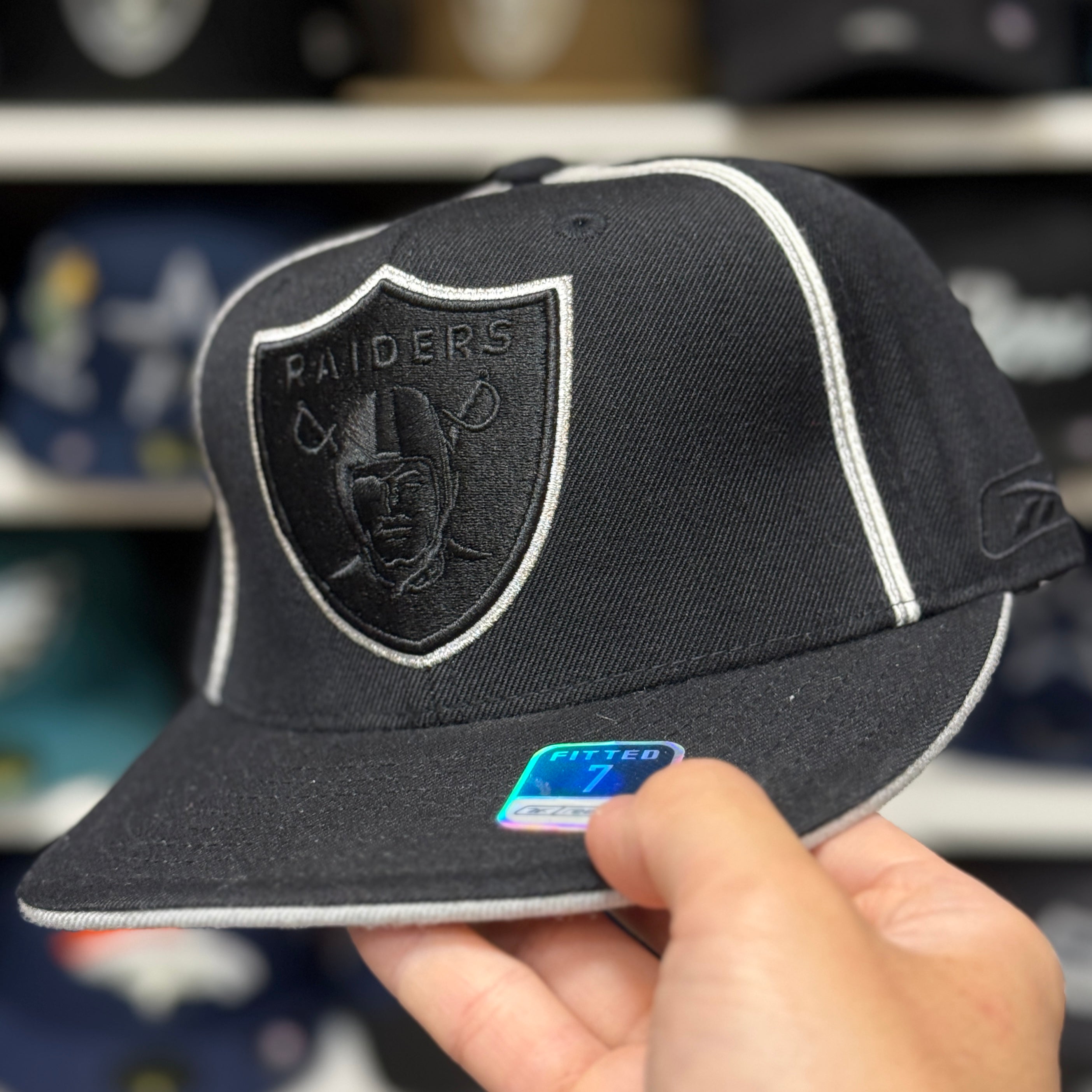 Oakland Raiders Black Reebok Fitted Hat - Product Image