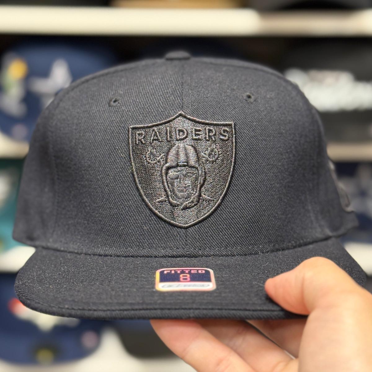 Oakland Raiders All Black Reebok Fitted Hat - Product Image