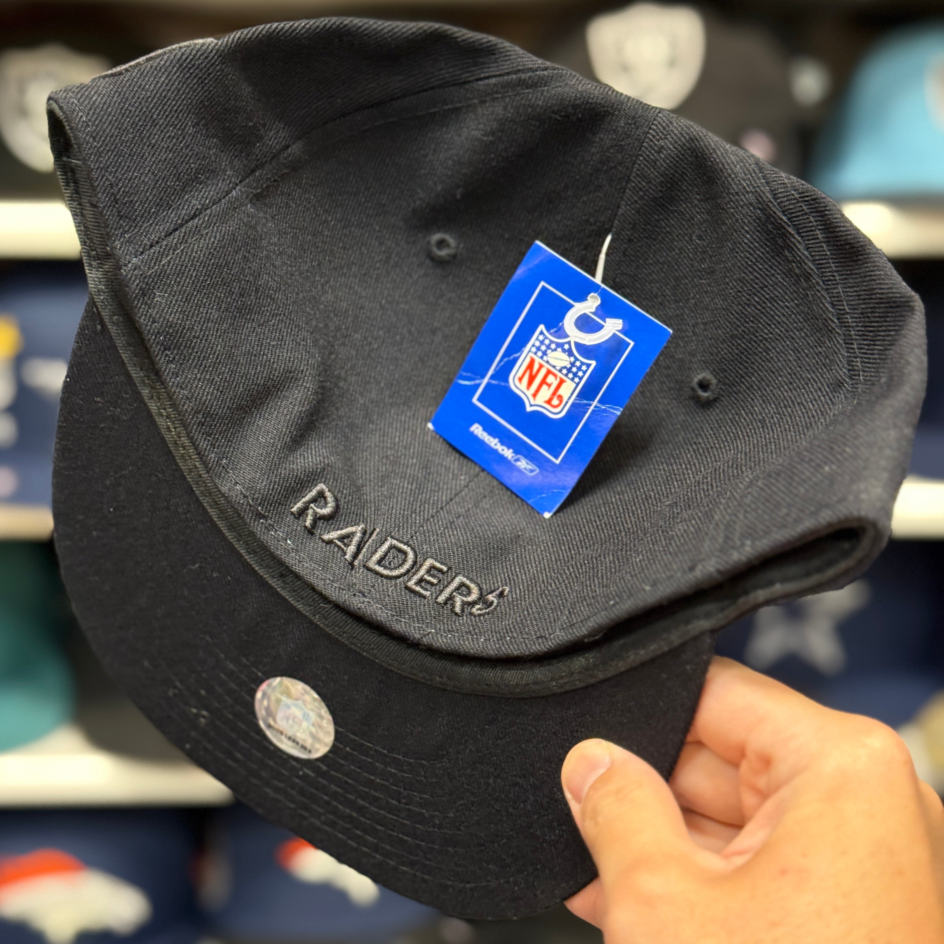 Oakland Raiders All Black Reebok Fitted Hat - Product Image