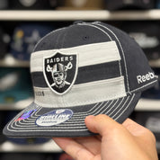 Oakland Raiders 'Sideline Striped' Grey/Black Reebok Fitted Hat | L/XL - Product Image