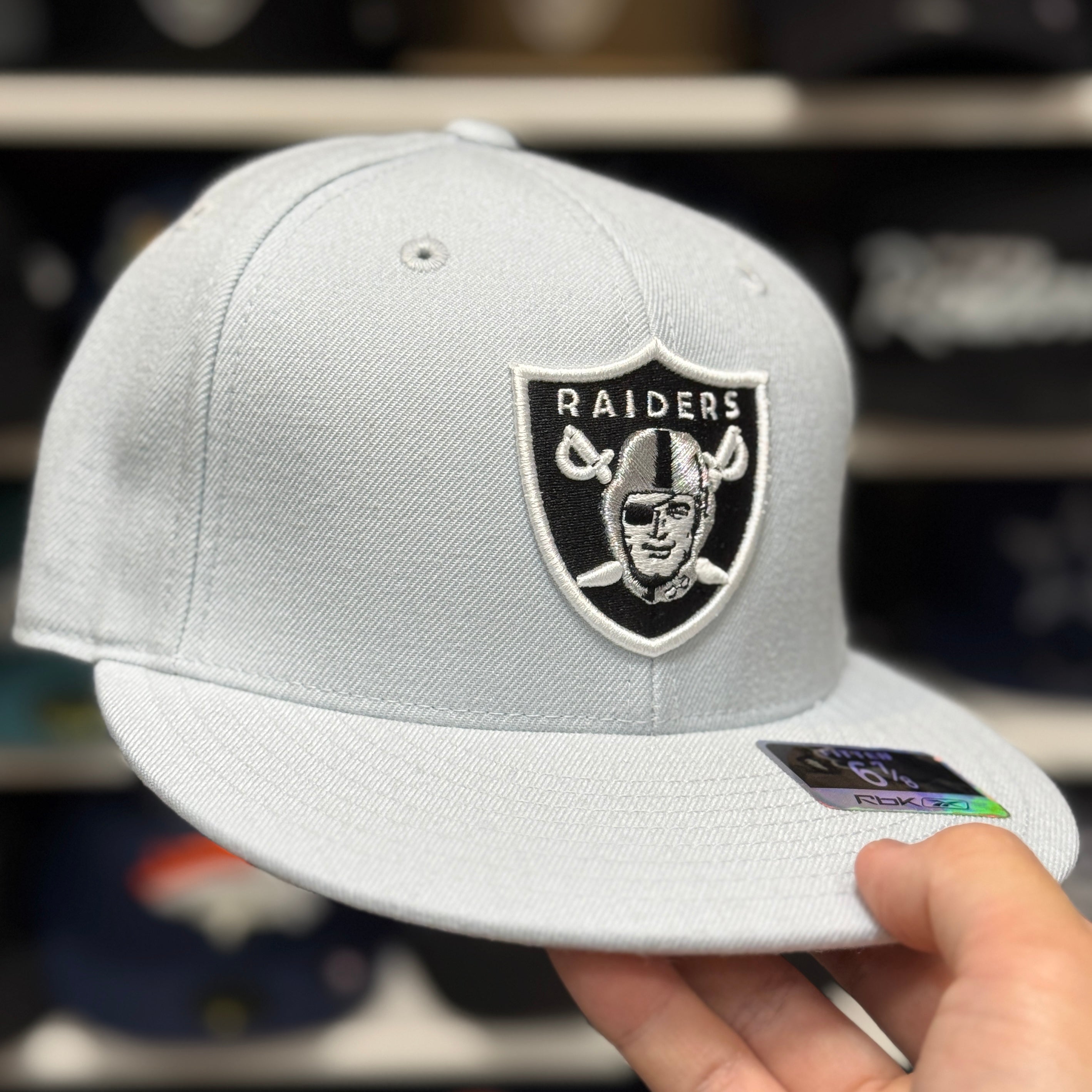 Oakland Raiders Grey Reebok Fitted Hat - Product Image