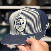 Oakland Raiders 'Railroad Stripe' Denim Reebok Fitted Hat - Product Image