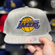 Los Angeles Lakers Heather Grey Mitchell & Ness Snapback - Product Image