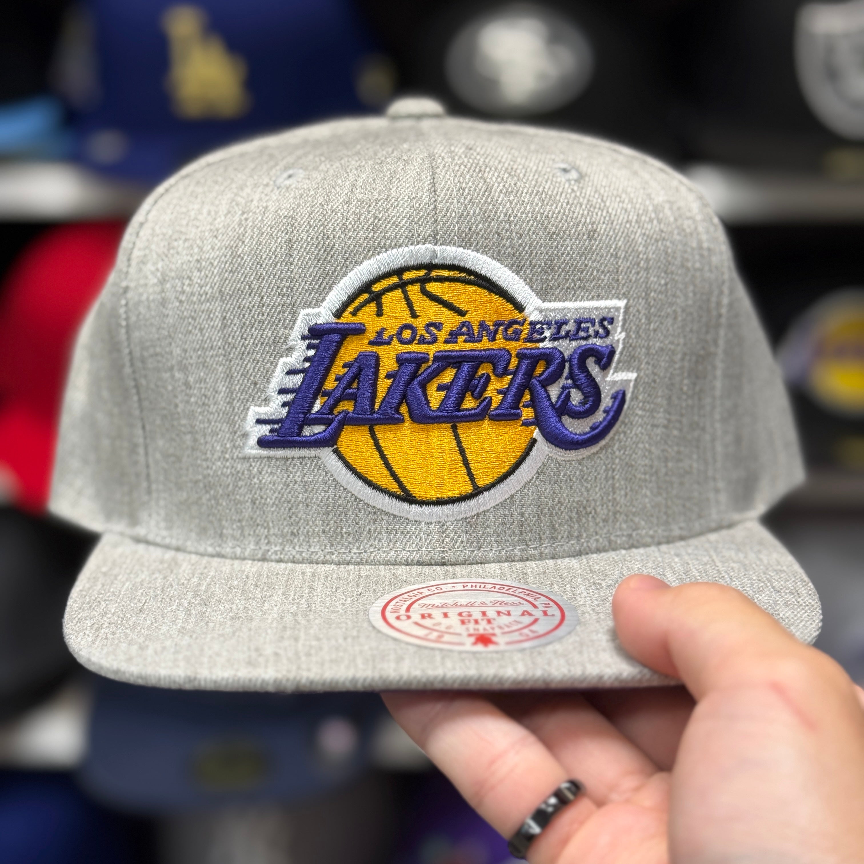 Los Angeles Lakers Heather Grey Mitchell & Ness Snapback - Product Image