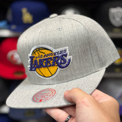 Los Angeles Lakers Heather Grey Mitchell & Ness Snapback - Product Image