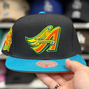 Los Angeles Angels '40th Anniversary' Black/Teal Mitchell & Ness Snapback - Product Image