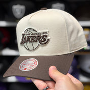 Los Angeles Lakers A-Frame Creme/Brown Mitchell & Ness Snapback - Product Image