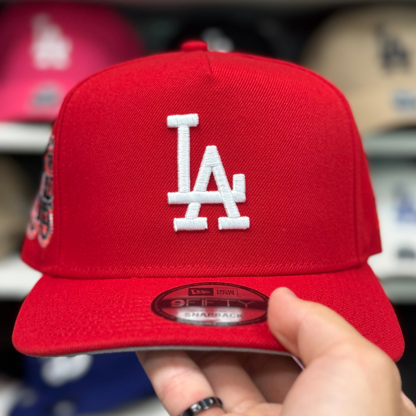 New Era Los Angeles Dodgers Upside Down Logo '75th World Series' A-Frame 9FIFTY Snapback Red