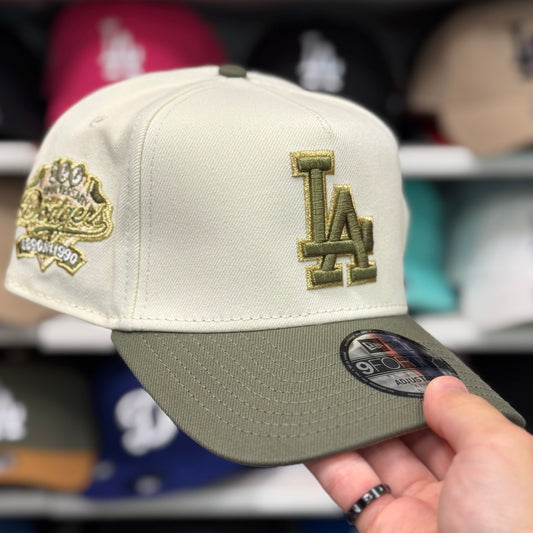 New Era Los Angeles Dodgers '100th Anniversary' A-Frame 9FORTY Snapback Creme/Olive