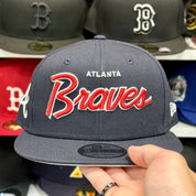 New Era Atlanta Braves 'Script Logo' Navy/Red 9FIFTY Snapback - Product Image