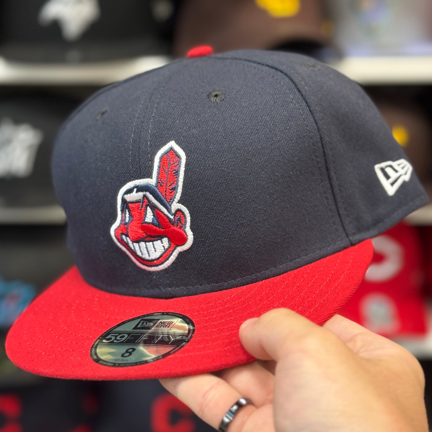 New Era Cleveland Indians 'Chief Wahoo Logo' Navy/Red 59FIFTY Fitted Hat