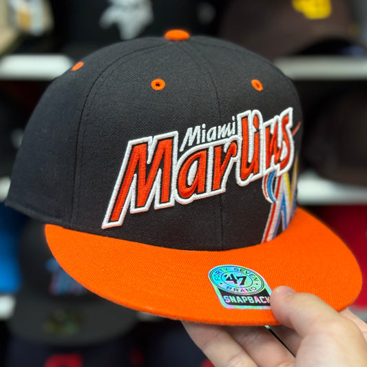 Miami Marlins Black/Orange Vintage '47 Brand Snapback