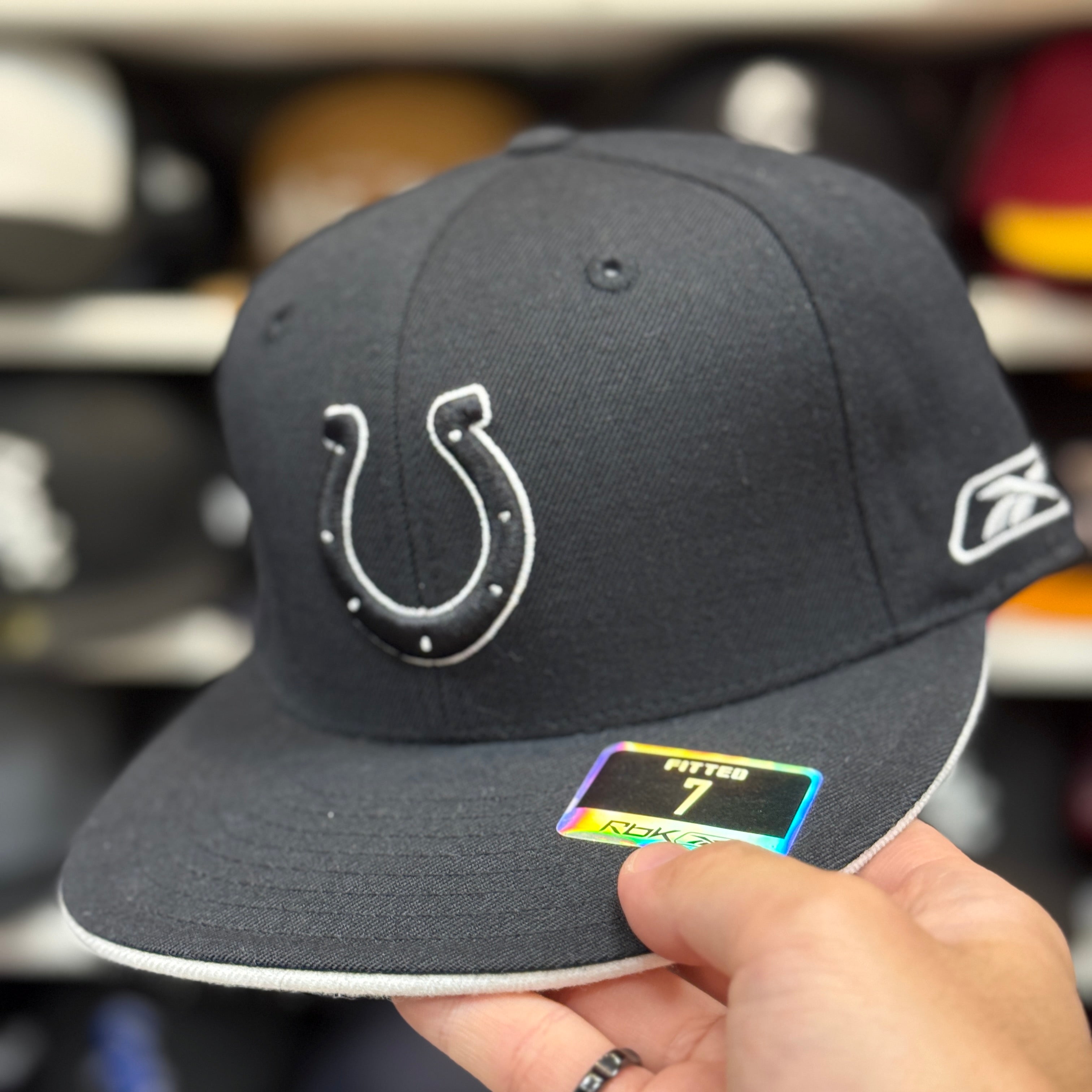 Indianapolis Colts Black/White Reebok Fitted Hat - Product Image