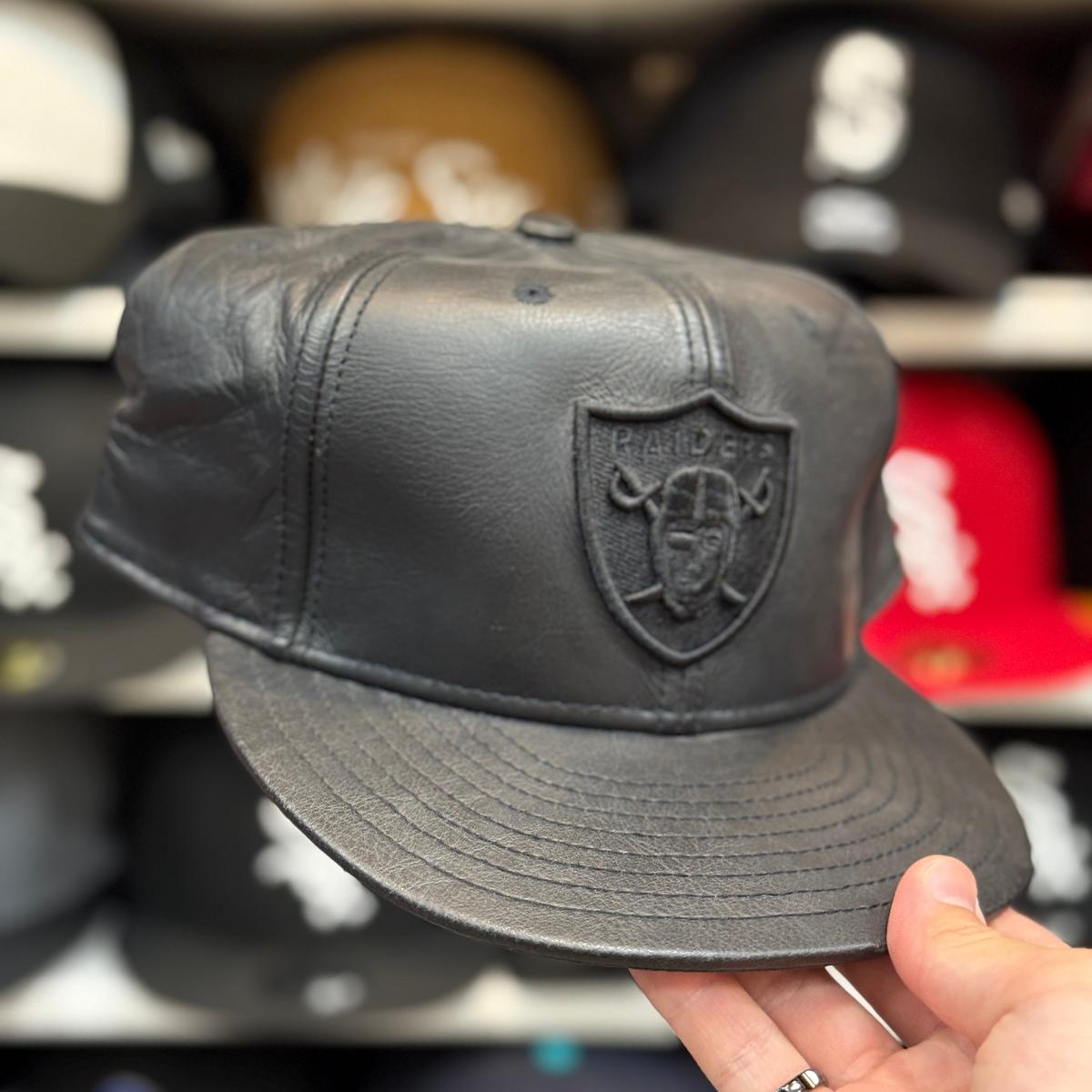 Oakland Raiders 'Full Leather' All Black Reebok Fitted Hat - Product Image