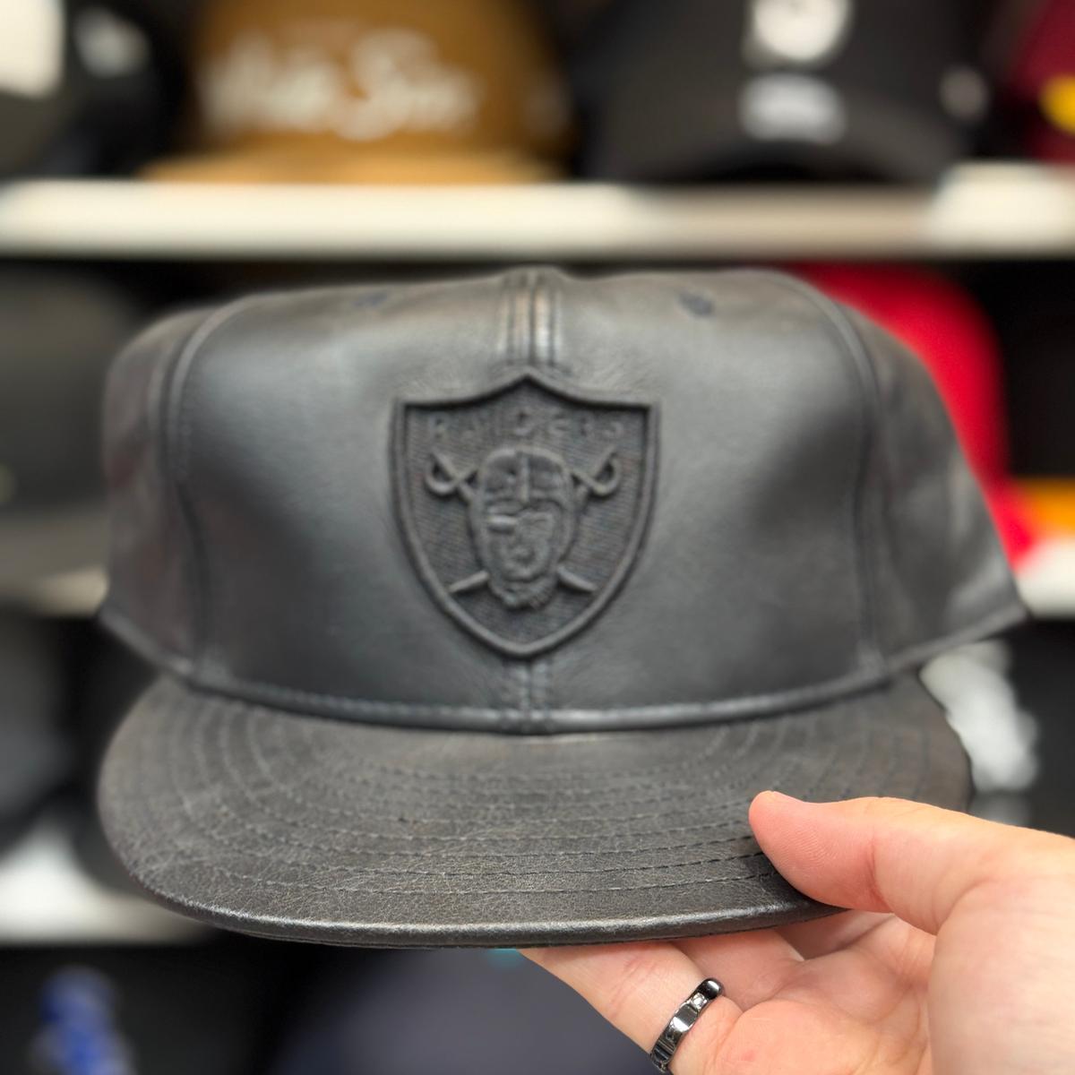 Oakland Raiders 'Full Leather' All Black Reebok Fitted Hat - Product Image