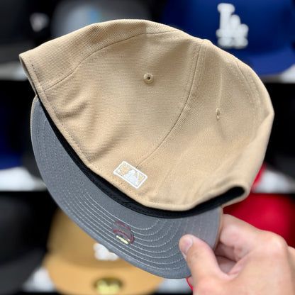 New Era LA Dodgers Upside Down Reverse Logo 59FIFTY Fitted Cap Beige
