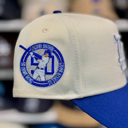 New Era Los Angeles Dodgers '50/50 Shohei Ohtani' A-Frame 9FORTY Snapback Creme/Blue/Chrome