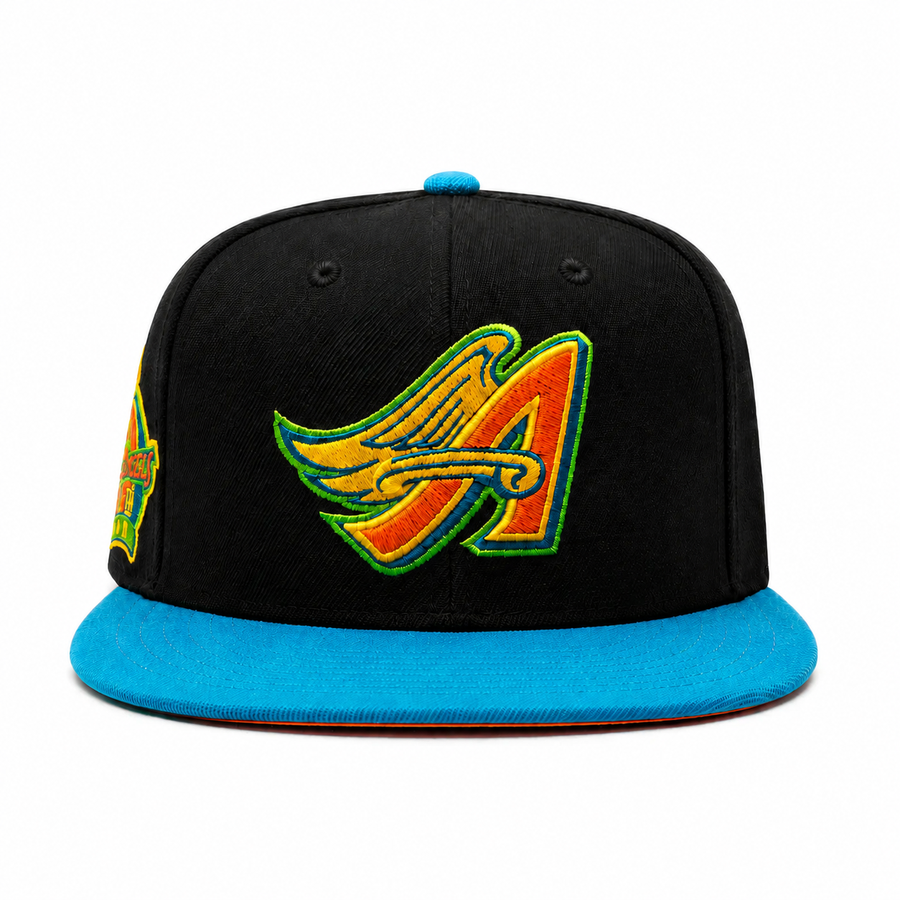 Los Angeles Angels '40th Anniversary' Black/Teal Mitchell & Ness OG Adjustable Snapback Hat - Product Image