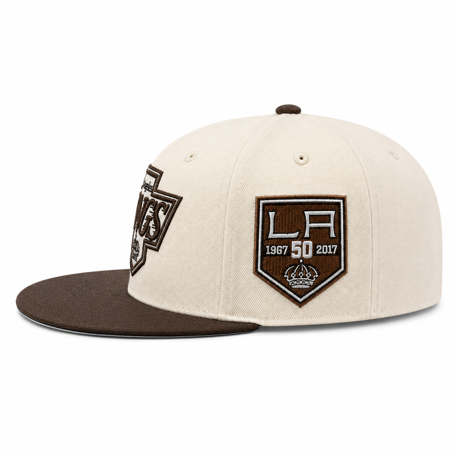 Los Angeles Kings '50th Anniversary' Creme/Mocha Mitchell & Ness OG Adjustable Snapback Hat - Product Image