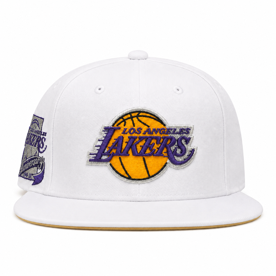 Los Angeles Lakers '25th Anniversary' White Mitchell & Ness OG Adjustable Snapback Hat - Product Image