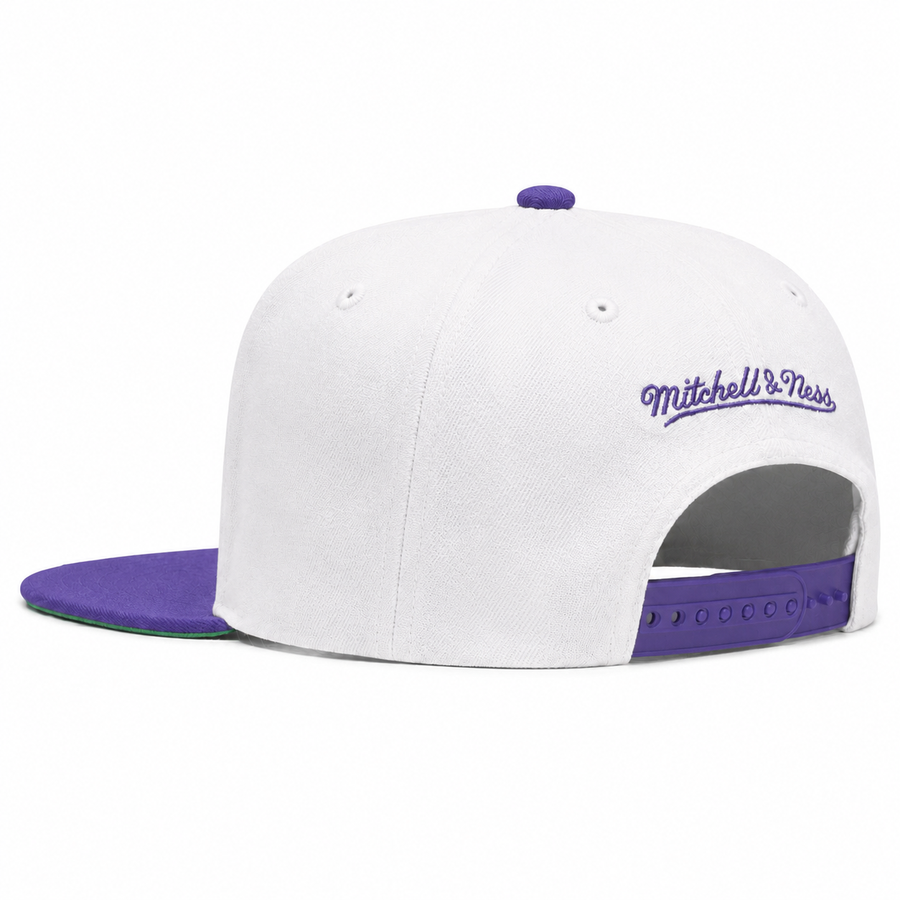Los Angeles Lakers 'Script' White/Purple Mitchell & Ness Adjustable Original Fit Snapback - Product Image