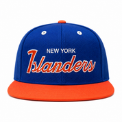 New York Islanders 'Script Logo' Blue/Orange Mitchell & Ness OG Adjustable Snapback Hat - Product Image
