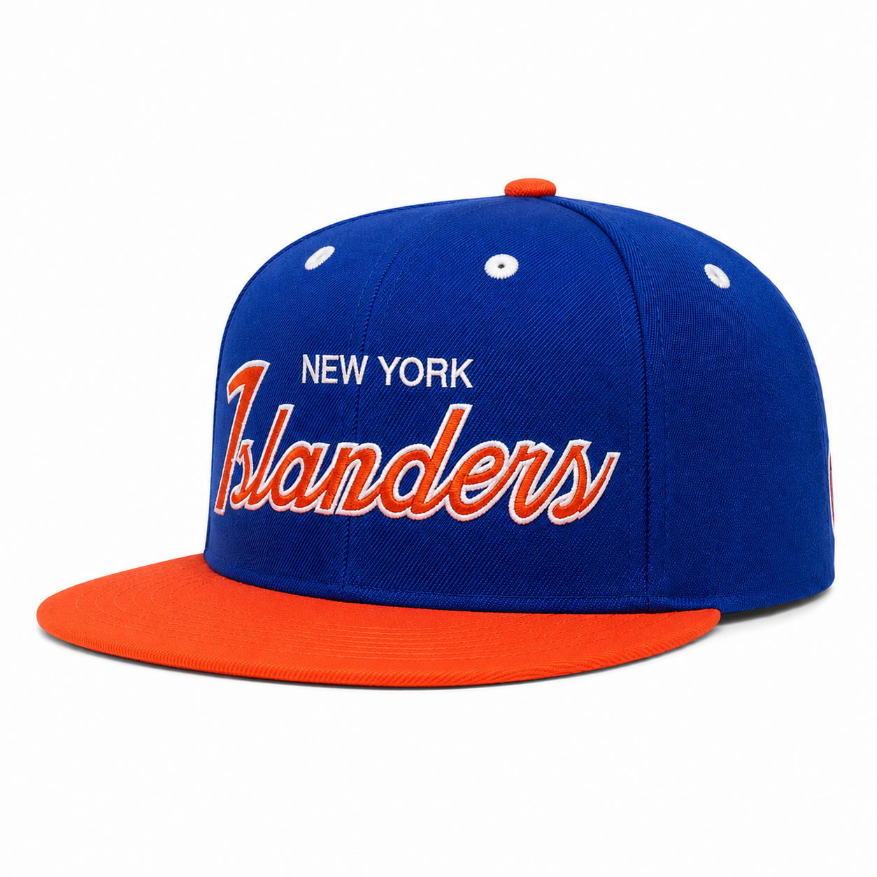 New York Islanders 'Script Logo' Blue/Orange Mitchell & Ness OG Adjustable Snapback Hat - Product Image