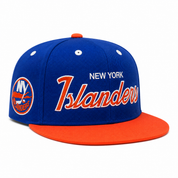 New York Islanders 'Script Logo' Blue/Orange Mitchell & Ness OG Adjustable Snapback Hat - Product Image