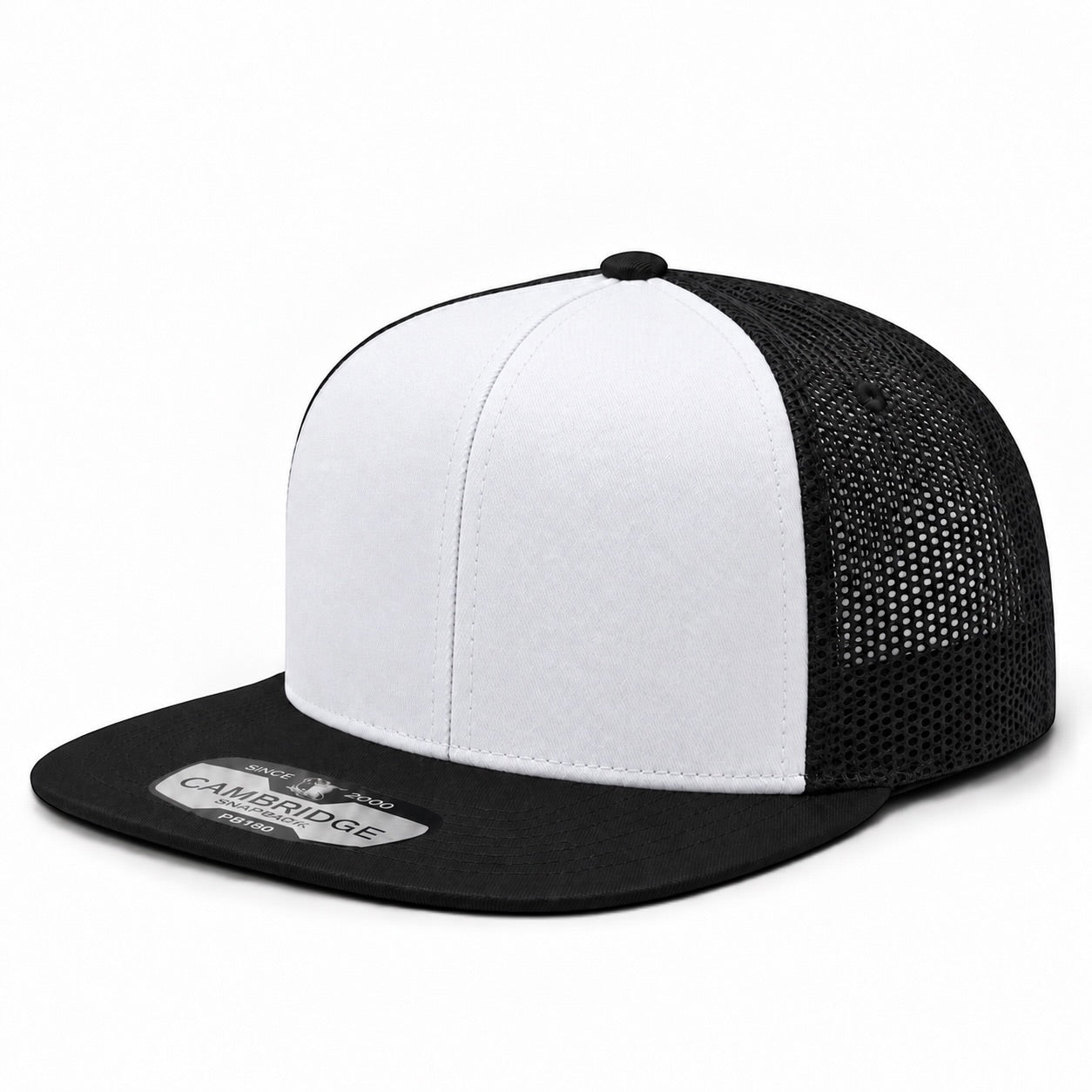 Pit Bull Cambridge PB180 Blank 6-Panel Mesh Trucker Adjustable Snapback Hat - White/Black