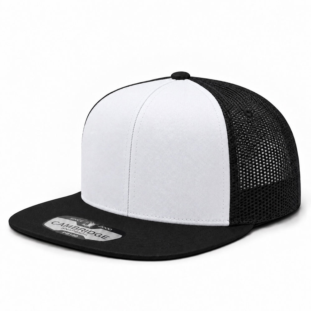 Pit Bull Cambridge PB180 Blank 6-Panel Mesh Trucker Adjustable Snapback Hat - White/Black - Product Image