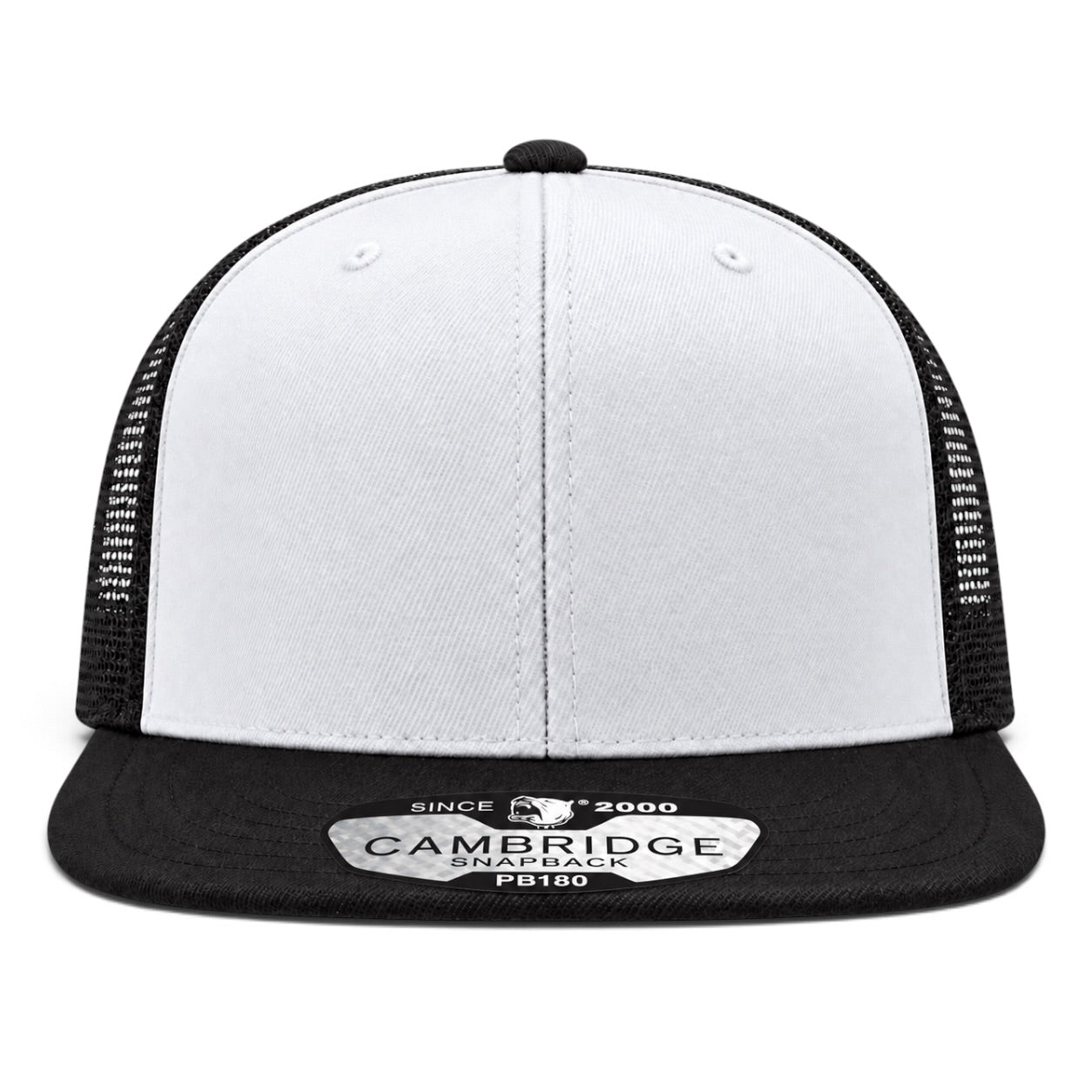 Pit Bull Cambridge PB180 Blank 6-Panel Mesh Trucker Adjustable Snapback Hat - White/Black