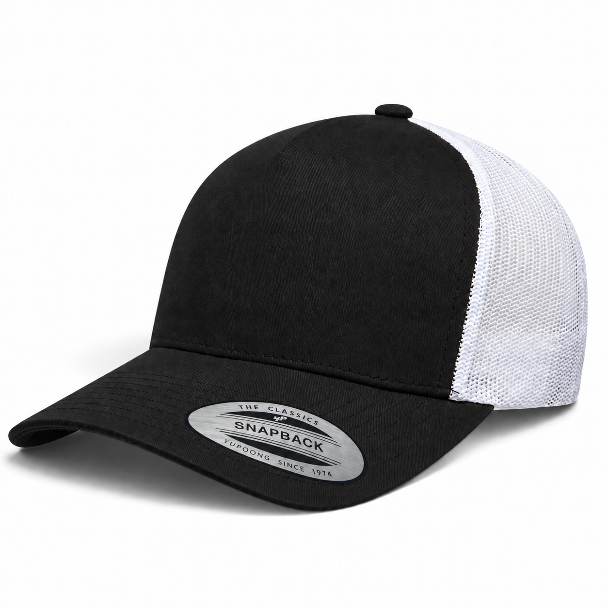 YP Classics A-Frame Blank 5-Panel Adjustable Trucker Snapback Hat - Black/White