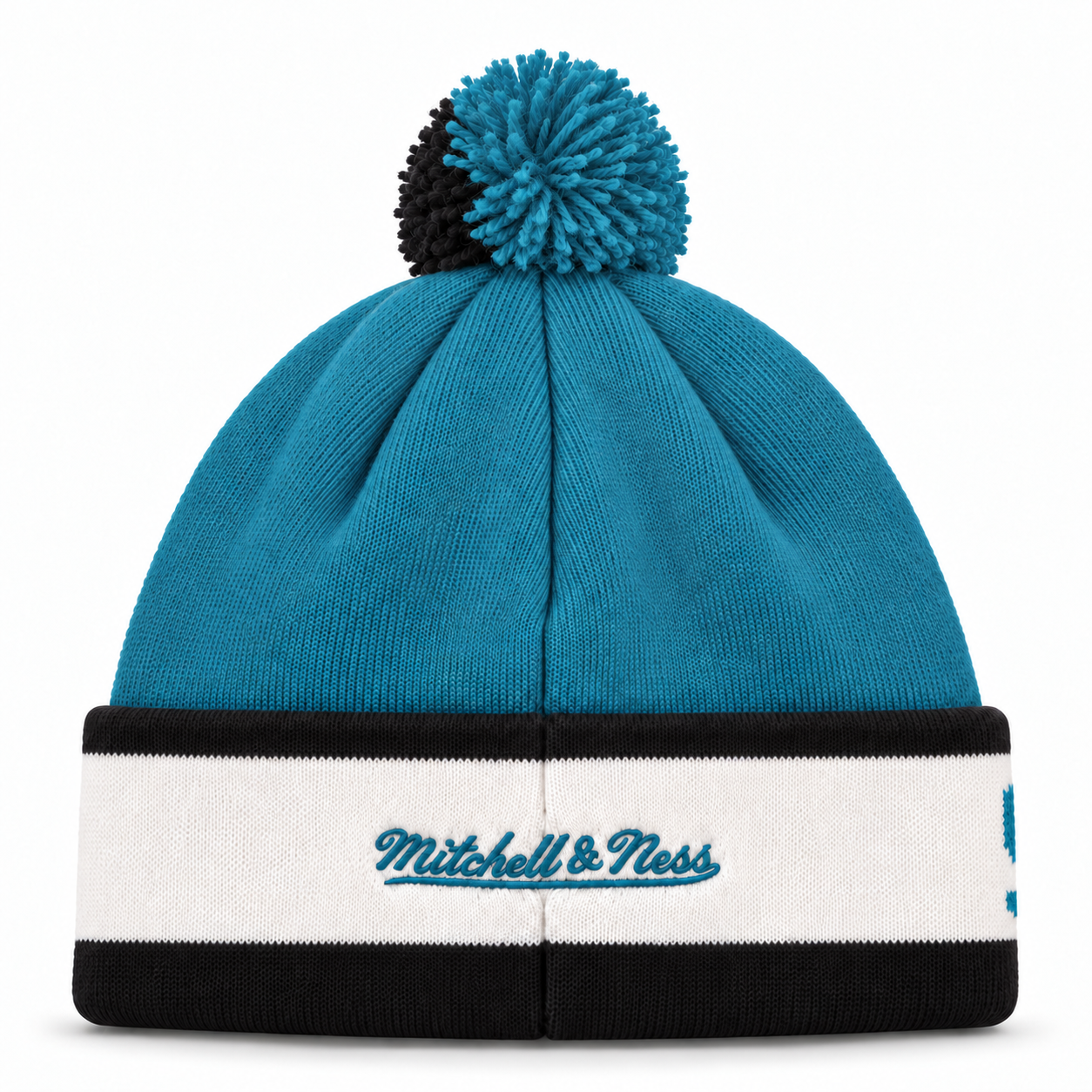 San Jose Sharks Mitchell & Ness Pom Cuff Knit Beanie - Turquoise/White - Product Image