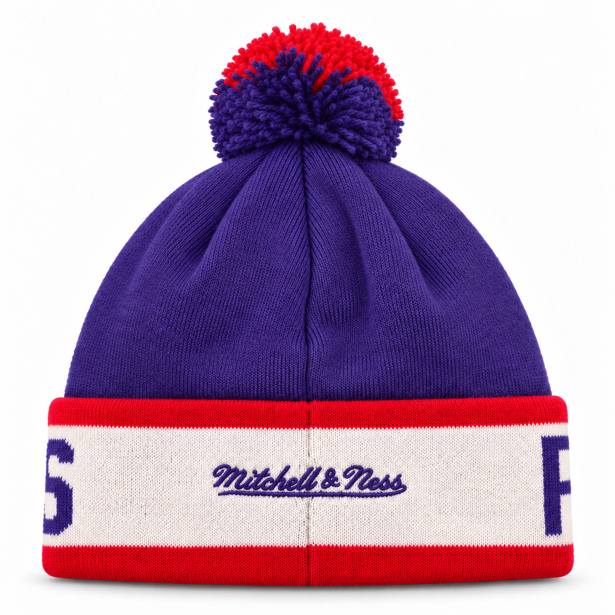 Toronto Raptors Mitchell & Ness Pom Cuff Knit Beanie - Purple/White - Product Image